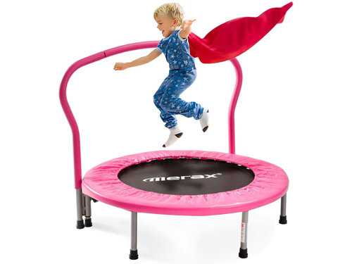 Merax Indoor Trampolin für Kinder, TÜV geprüft, mit 5-Fach Höhenverstellbarem Haltegriff